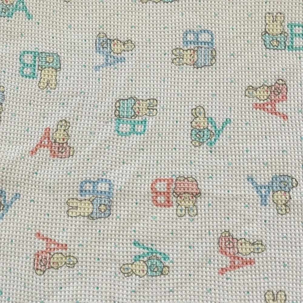 Vintage Carters Waffle Knit Thermal Baby Blanket Cotton ABC's Bunny Teal‎ Blue